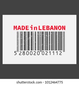 Vector realistic barcode  Made in Lebanon on dark background.