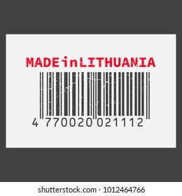 Vector realistic barcode  Made in Lithuania on dark background.