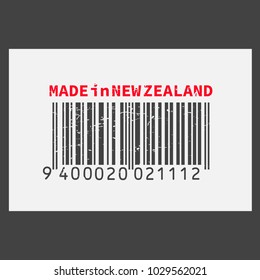 Vector realistic barcode  Made in New Zealand on dark background.