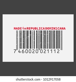 Vector realistic barcode  Made in Republica Dominicana on dark background.
