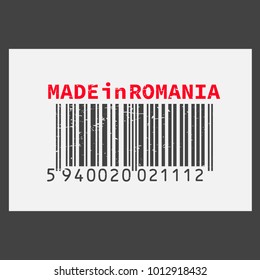 Vector realistic barcode  Made in Romania on dark background.