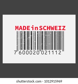 Vector realistic barcode Made in Schweiz on dark background.