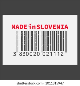 Vector realistic barcode  Made in Slovenia on dark background.