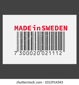 Vector realistic barcode  Made in Sweden on dark background.