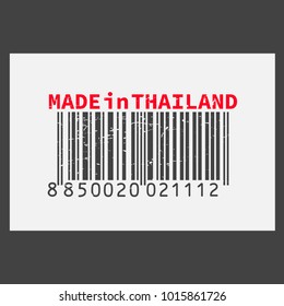 Vector realistic barcode  Made in Thailand on dark background.