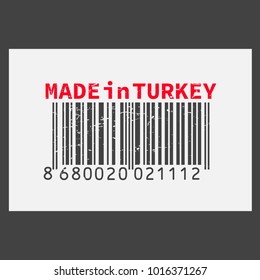 Vector realistic barcode  Made in Turkey on dark background.