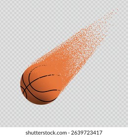 Vector realistic basket ball flying with high speed. Transparent background. Every element is separated, fully editable and can be easy rearranged to your own design.