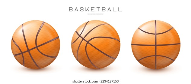 Vector realistic basketball balls in different views. Sport equipment illustration isolated on white background EPS10