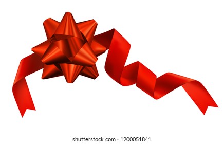 Vector realistic beautiful red gift bow and silk reebon Christmas decorative element for design of packaging
