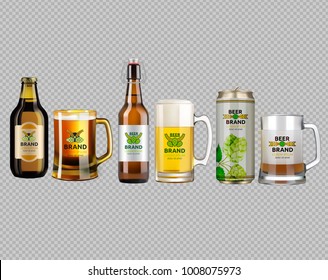 Vector Realistic beer bottle and glass