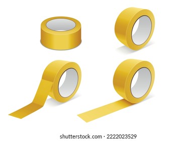 Vector Realistic Beige 3d Yellow Tape Roll Icon Set, Mock-up Closeup Isolated on White Background. Design Template of Packaging Sticky Tape Roll or Adhesive Tape for Mockup. Front View