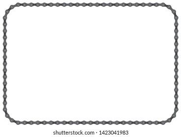 Vector realistic bike chain. A4 frame line with rounded corners. Isolated on white background.