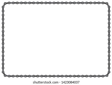 Vector realistic bike chain. A4 frame line with rounded corners. Isolated on white background.