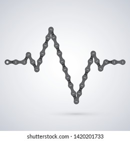 Cadena de bicicleta realista vectorial. Cardiograma de la línea del pulso cardíaco - EKG.