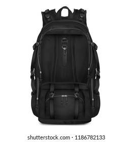 Vector realistic Black Backpack for schoolchildren, students, travellers and tourists.