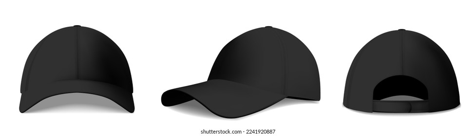 Vector realistic black baseball cap isolated on white background