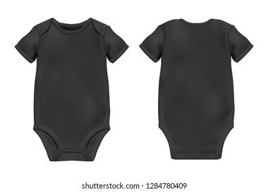 Vector Realistic Black Blank Baby Bodysuit Template, Mock-up Closeup Isolated on White Background. Front and Back Side. Body children, baby shirt, onesie. Accessories, clothes for newborns. Top view