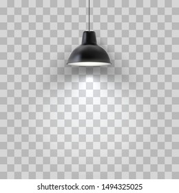 Vector realistic black ceiling lamp isolated on transparent background.