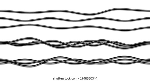 Vector realistic black electricity cables. Isolated on white background.