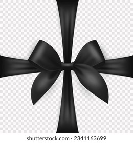 Vector Realistic Black Gift Ribbon, Bow for Greeting Card, Gift Isolated on Transparent Background. Bow Design Template, Concept for Birthday, Christmas Presents, Gifts, Invitation, Box