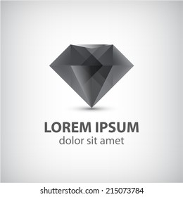 Vector Realistic Black, Grey Diamond Crystal Icon, Logo Isolated