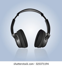 vector realistic black headphones against grey background.EPS