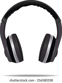 Vector realistic black headphones on the white background, isolated