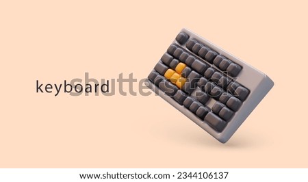 Vector realistic black keyboard. Device for inputting information. Classic computer gadget. Text typing services, decoding of audio recordings. Cartoon style concept