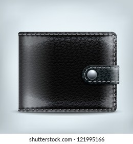 Vector realistic black leather wallet. Internet wallet icon