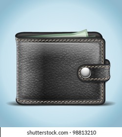 Vector Realistic Black Leather Wallet