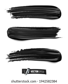 Vector realistic black paint brush strokes on white background