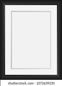 Vector realistic Black photo frame  mock up. 3d vertical empty wall picture frame or passepartout mockup illustration for your design. Poster template for your photo or diploma