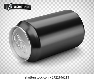 Vector realistic black soda can on transparent background