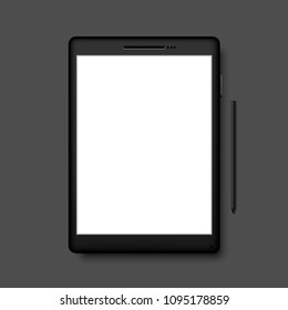 Vector realistic black tablet with blank screen isolated on white, 3D mock up style