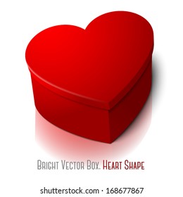 Vector realistic blank big bright red heart shape box isolated on white background with reflection. For your valentines day or love presents design. 