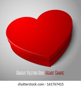 Vector realistic blank bright red heart shape box isolated on gray background. For your valentines day or love presents design.