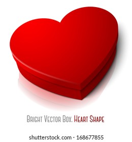 Vector realistic blank bright red heart shape box isolated on white background with reflection. For your valentines day or love presents design. 