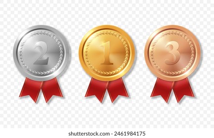 Vektorgrafik Realistische Leere Golden, Silber, Bronze Award Medaille Icon Set, isoliert. Design Vorlage für Zertifikate, Auszeichnungen. Vorderansicht