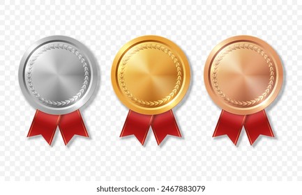 Vektorgrafik Realistische Leere Golden, Silber, Bronze Award Medaille Icon Set, isoliert. Design Vorlage für Zertifikate, Auszeichnungen. Vorderansicht