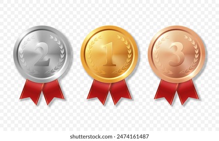 Vektorgrafik Realistische Leere Golden, Silber, Bronze Award Medaille Icon Set, isoliert. Design Vorlage für Zertifikate, Auszeichnungen. Vorderansicht