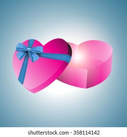 Vector realistic blank heart shape box with ribbon . For valentines day or love presents design.