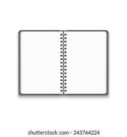 Vector Realistic Blank Open Notebook Isolated on White Background. Spiral Notepad, Mock Up 
