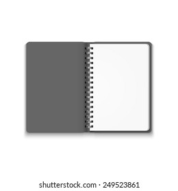 Vector Realistic Blank Open Notebook Isolated on White Background. Spiral Notepad, Mock Up 