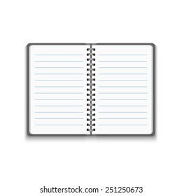 Vector Realistic Blank Open Notebook Isolated on White Background. Spiral Notepad, Mock Up 