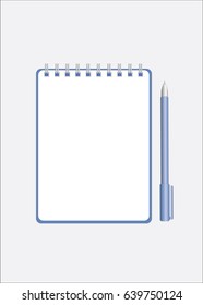 Vector Realistic Blank Open Vertical Spiral Notebook or Notepad and Pen near It