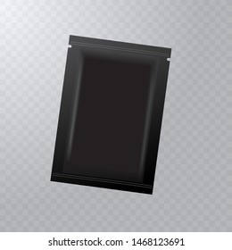Vector realistic blank package, disposable foil sachet for facial mask or shampoo, isolated on background. Cosmetic product for face care, skin treatment. Mockup for brand promotion, packaging design