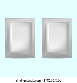 Vector realistic blank package, disposable foil sachet for facial mask or shampoo, isolated on background. Cosmetic product for face care, skin treatment. Mockup for brand promotion, packaging design