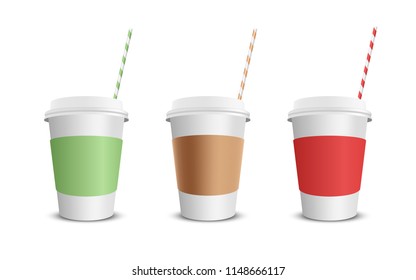 Vector realistic blank paper coffee cup isolated on white. Vector illustration.