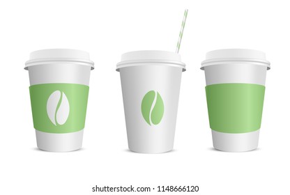 Vector realistic blank paper coffee cup isolated on white. Vector illustration.