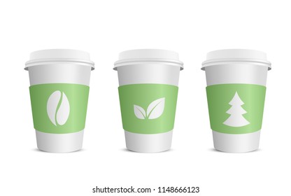 Vector realistic blank paper coffee cup isolated on white. Vector illustration.